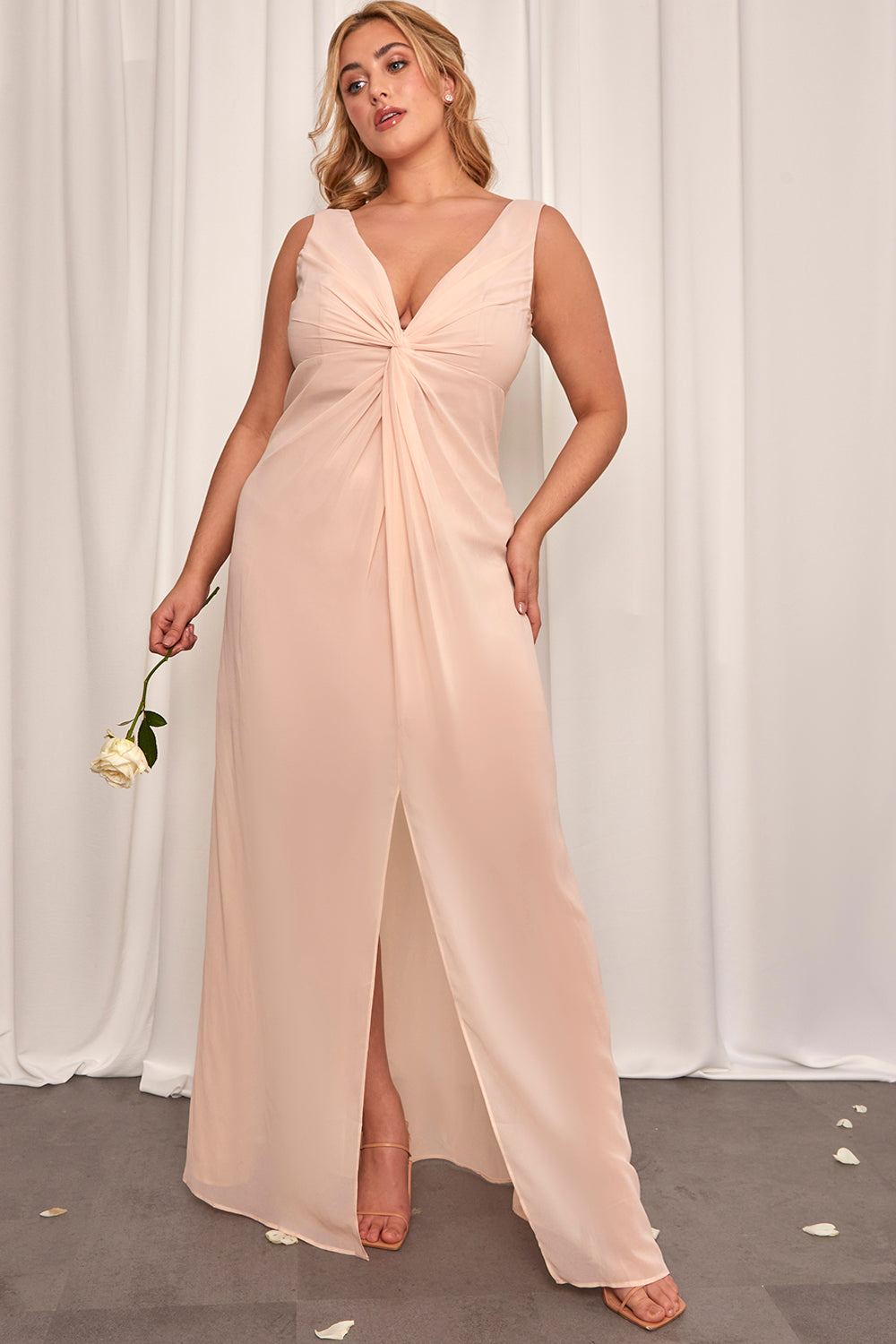 Plus Size Knot Detail Maxi Dress in Champagne