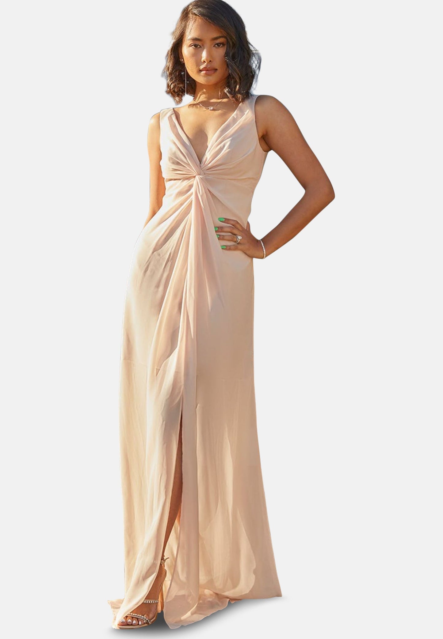 Knot Detail Maxi Dress in Champagne