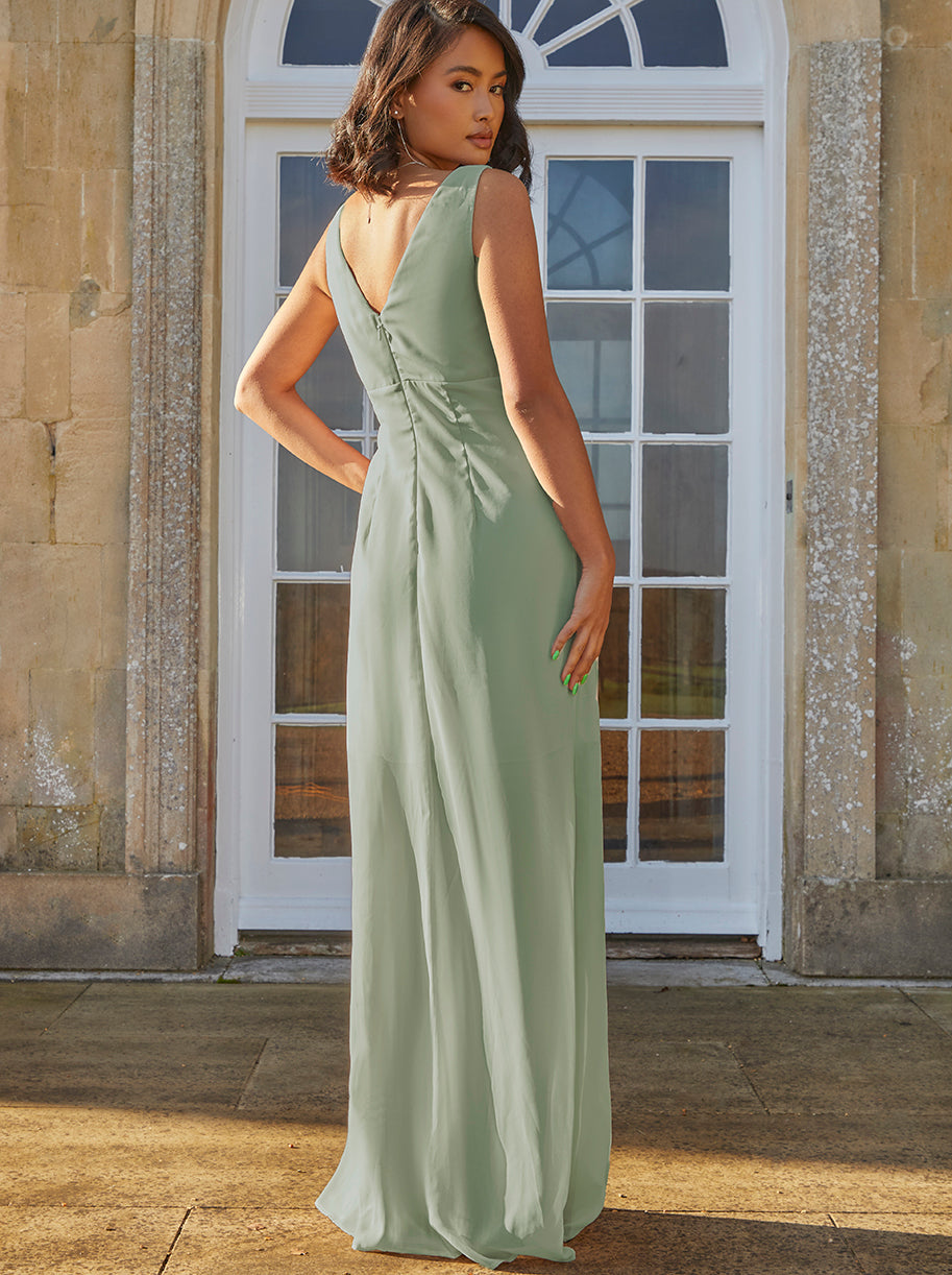 Petite Knot Detail Maxi Dress in Sage