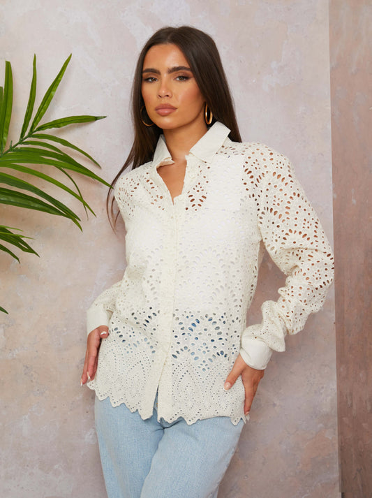 Cutwork Detail Shirt In White