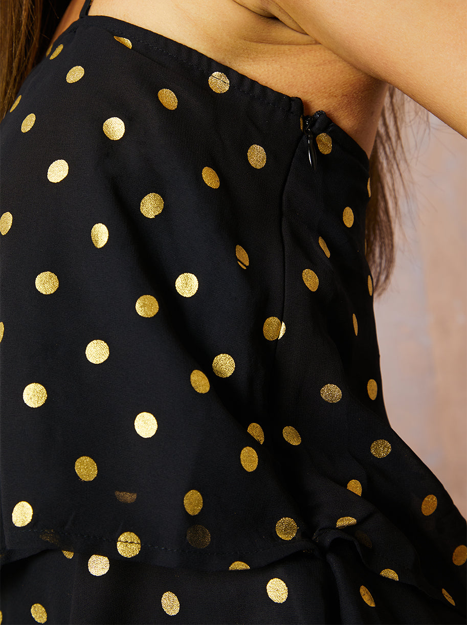 Cami Strap Foil Spot Print Top in Black