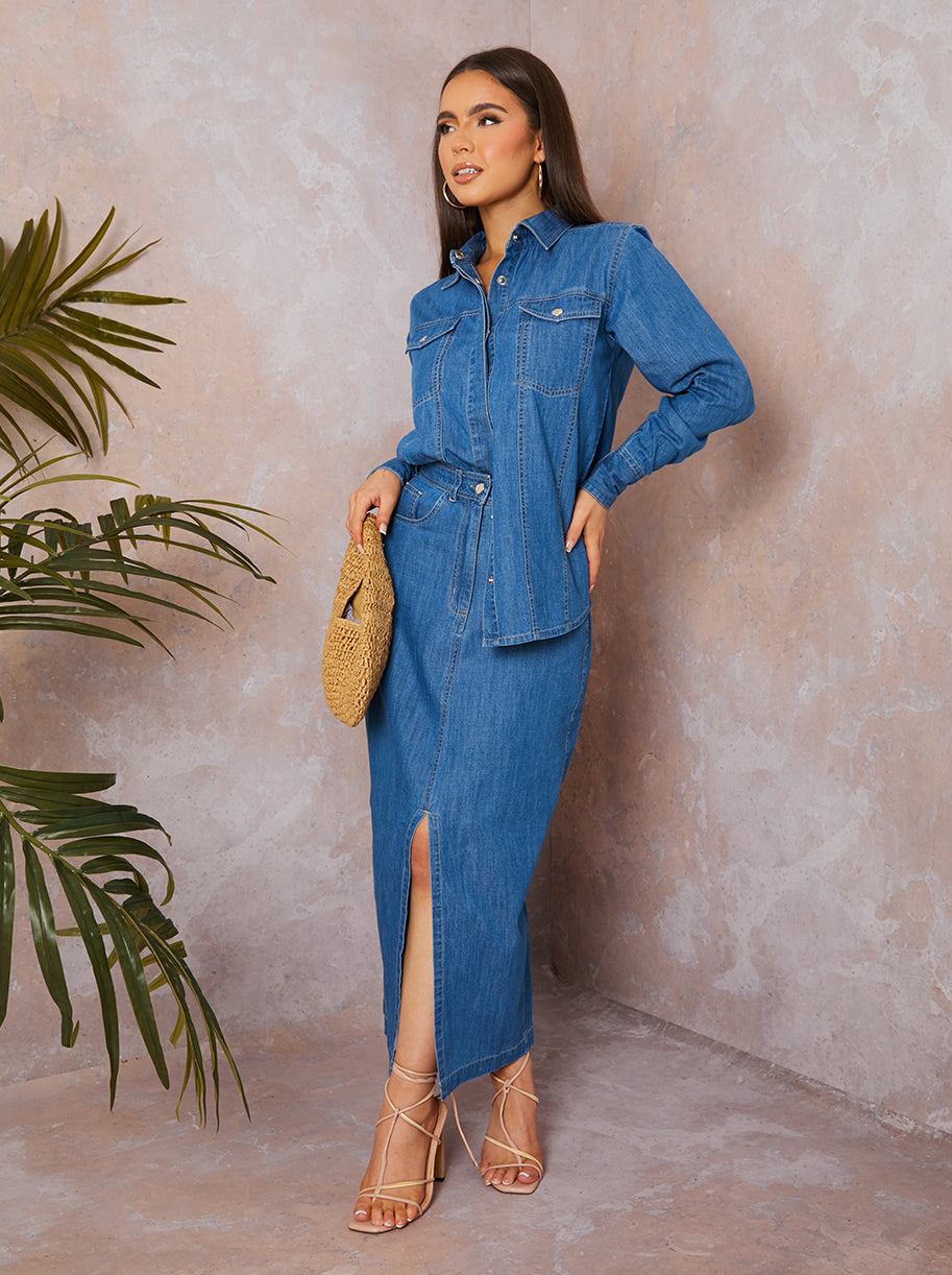 Long Sleeve Denim Shirt in Blue