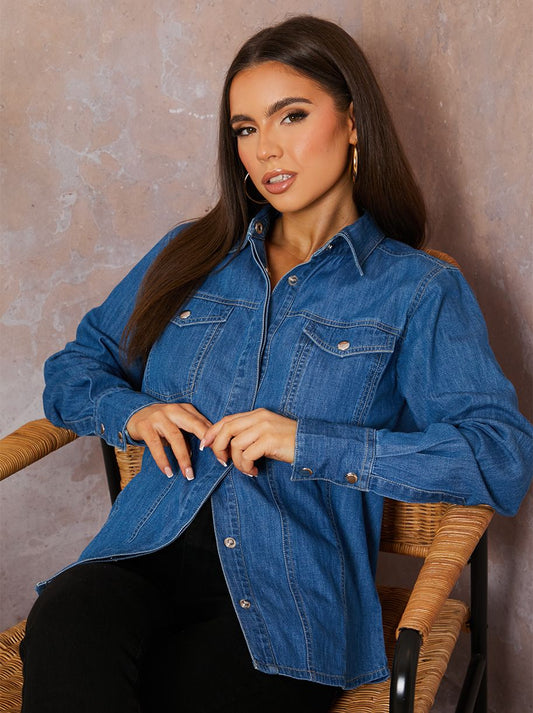 Long Sleeve Denim Shirt in Blue