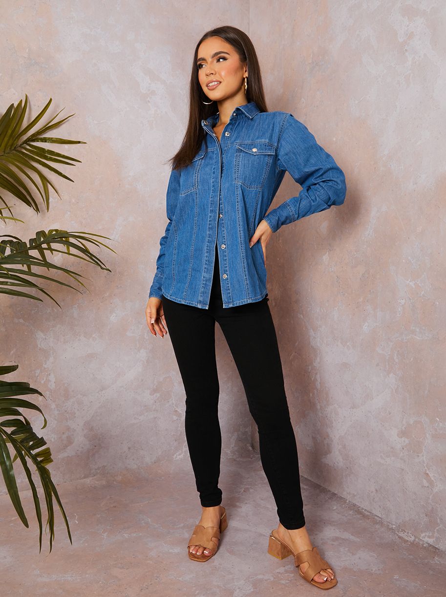 Long Sleeve Denim Shirt in Blue