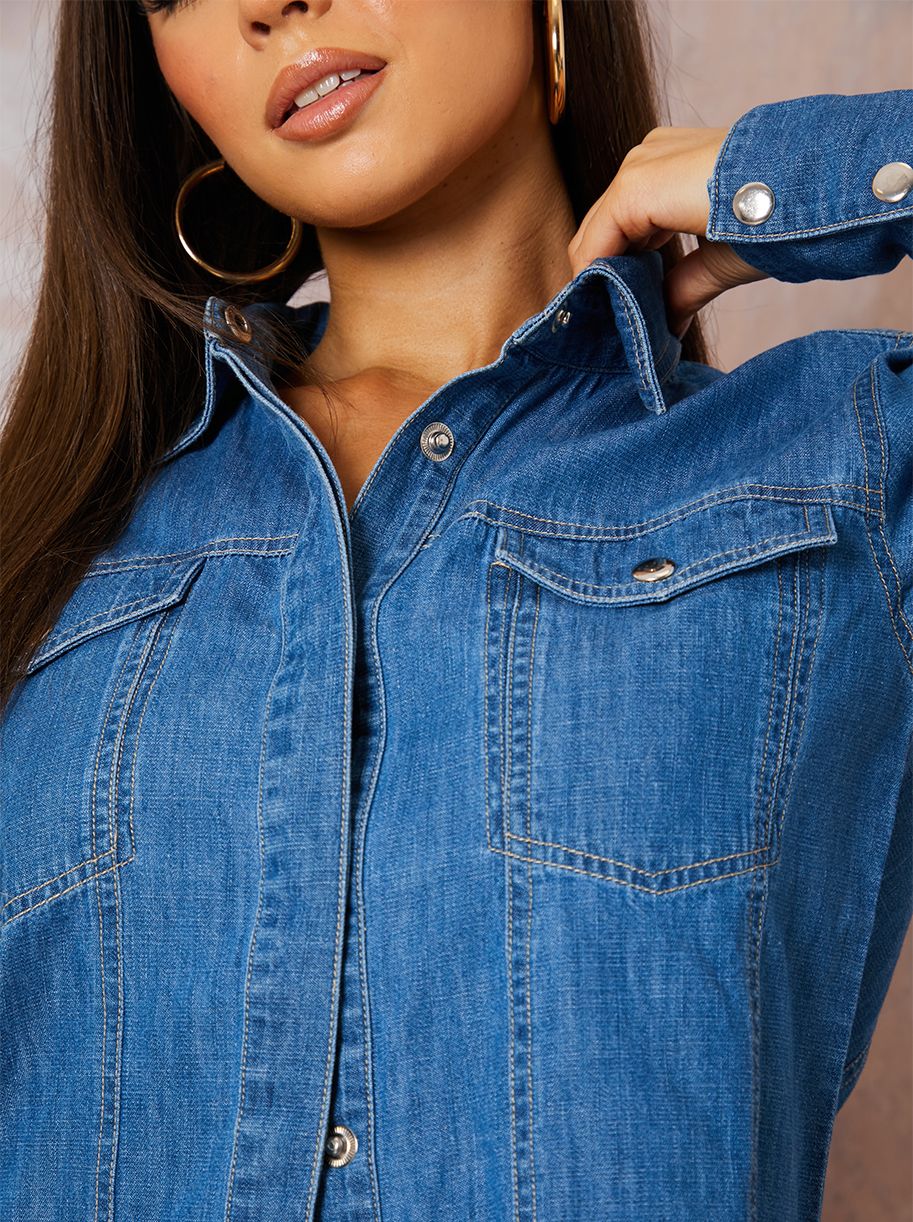 Long Sleeve Denim Shirt in Blue